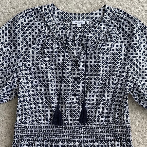 Chico's Poplin Basket Weave Maxi Dress Navy Blue/White Size 3 (US 16) Casual - Picture 5 of 15